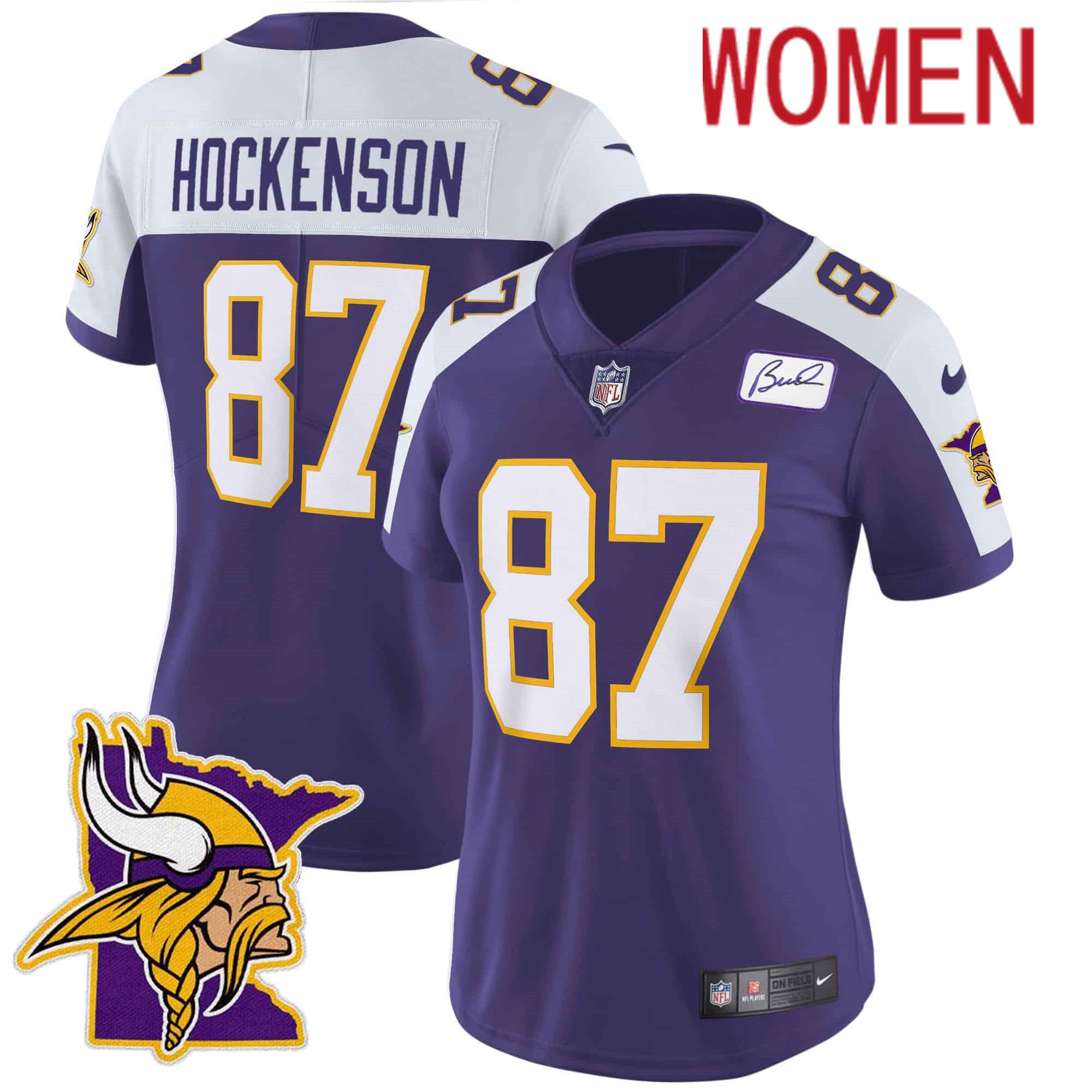 Women Minnesota Vikings #87 Hockenson Purple 2024 Nike Patch Classic Limited NFL Jersey